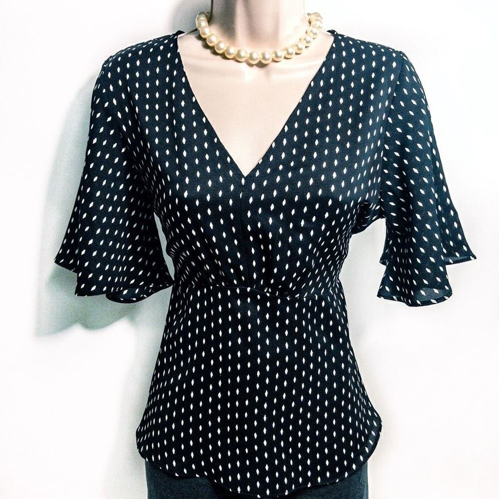 NWT She + Sky Black/White Peplum Blouse Top Sz M